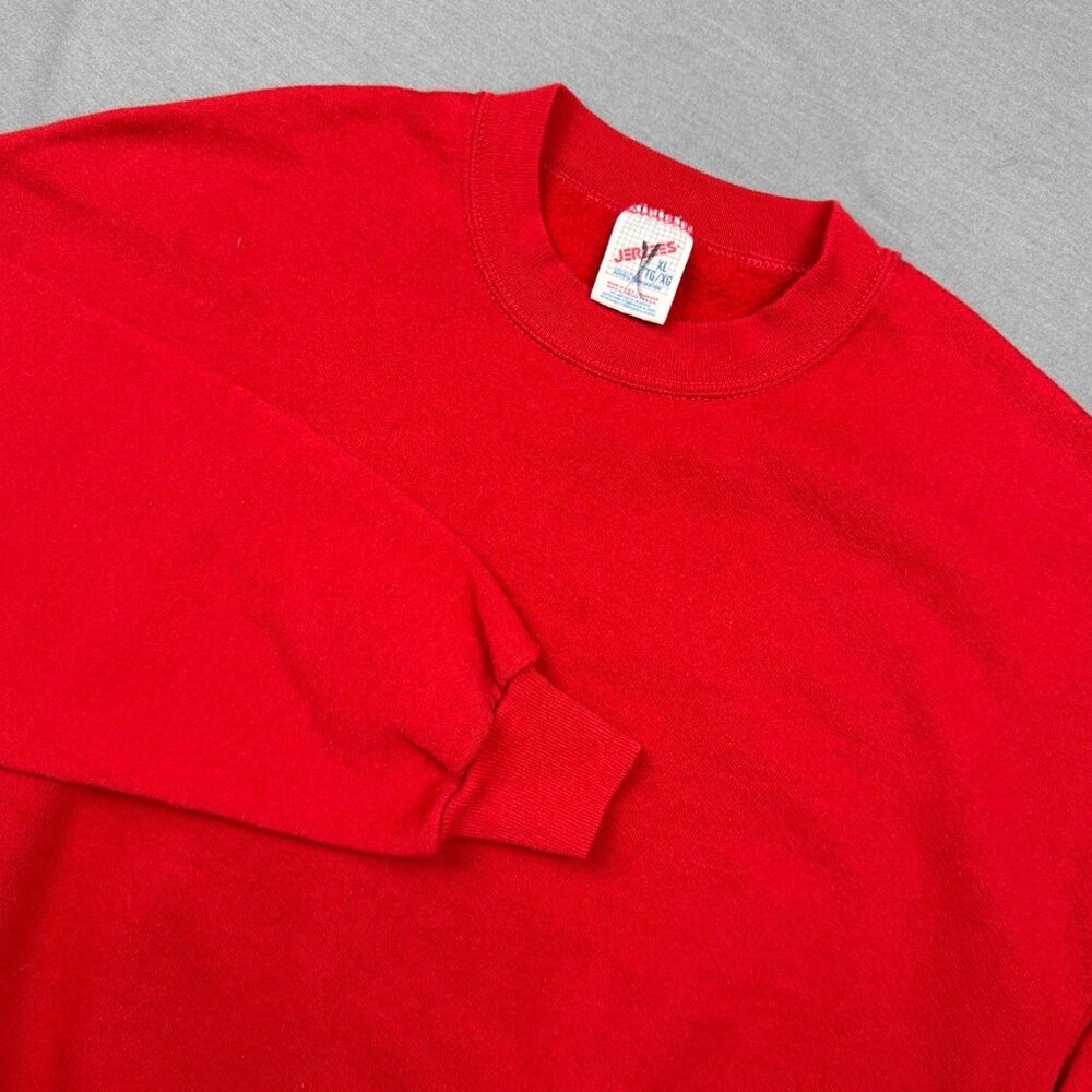 Vintage Jerzees Sweatshirt Mens XL Red Blank Crewneck Fleece Made in USA 90s